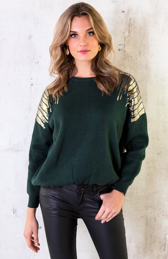 Trui Met Pailletten Smaragdgroen – shoparchief, foto 2