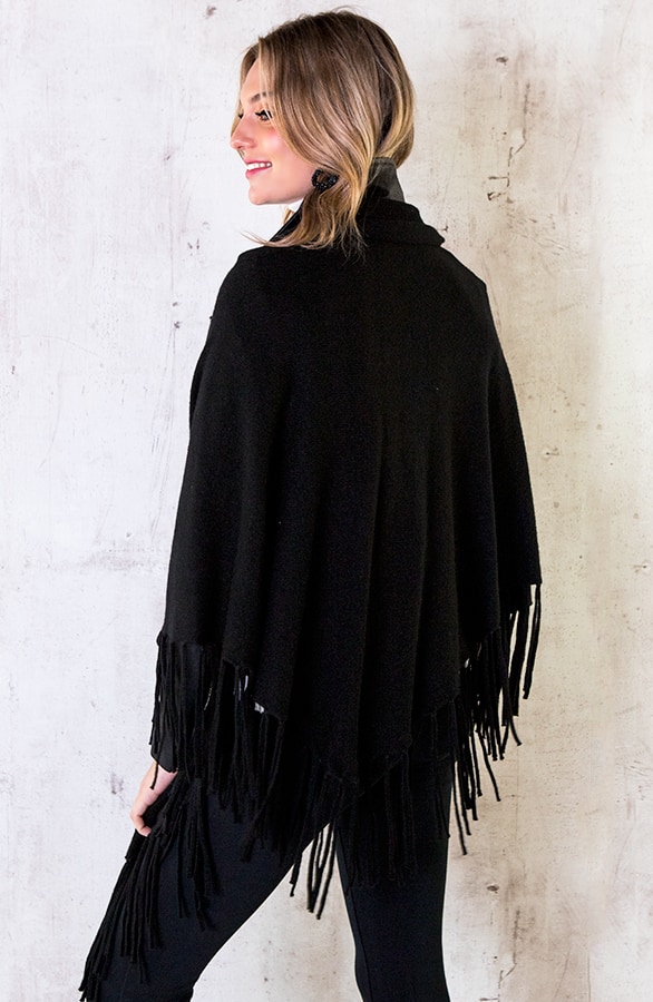 Poncho Sjaal Fringe Zwart – shoparchief, foto 3
