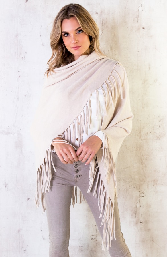 Poncho Sjaal Fringe Creme – shoparchief, foto 3