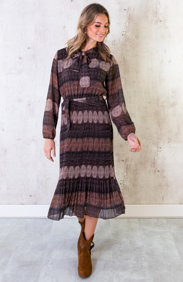 Maxi Print Jurk Bruin – shoparchief, foto 3