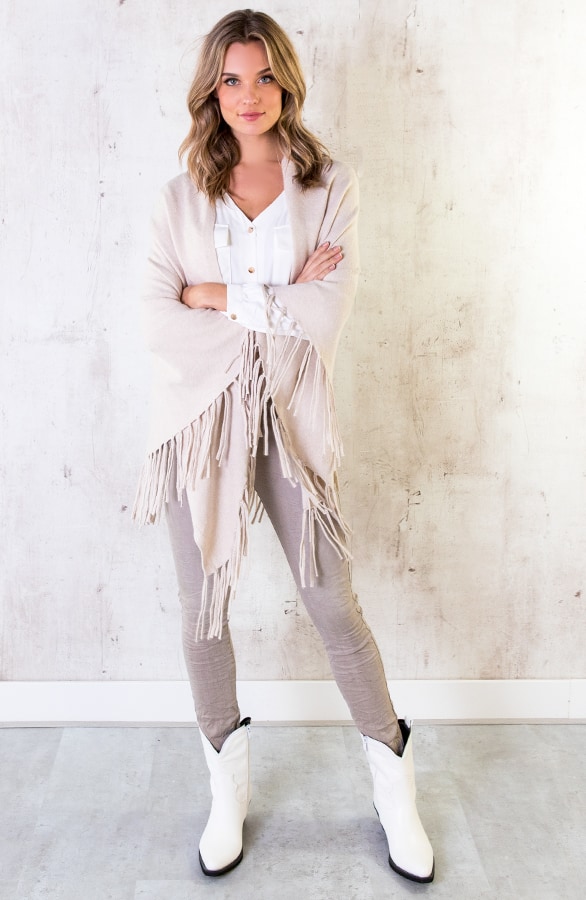 Poncho Sjaal Fringe Creme – shoparchief, foto 5