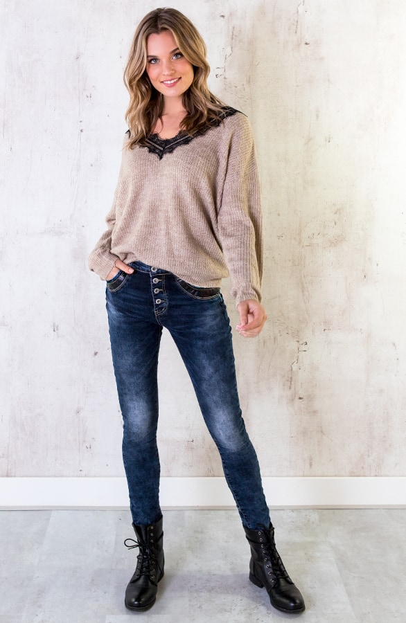 Gebreide Trui Met Kant Taupe – shoparchief, foto 5
