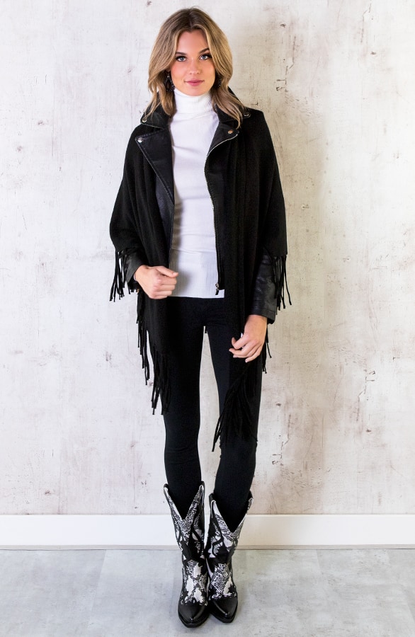 Poncho Sjaal Fringe Zwart – shoparchief, foto 5
