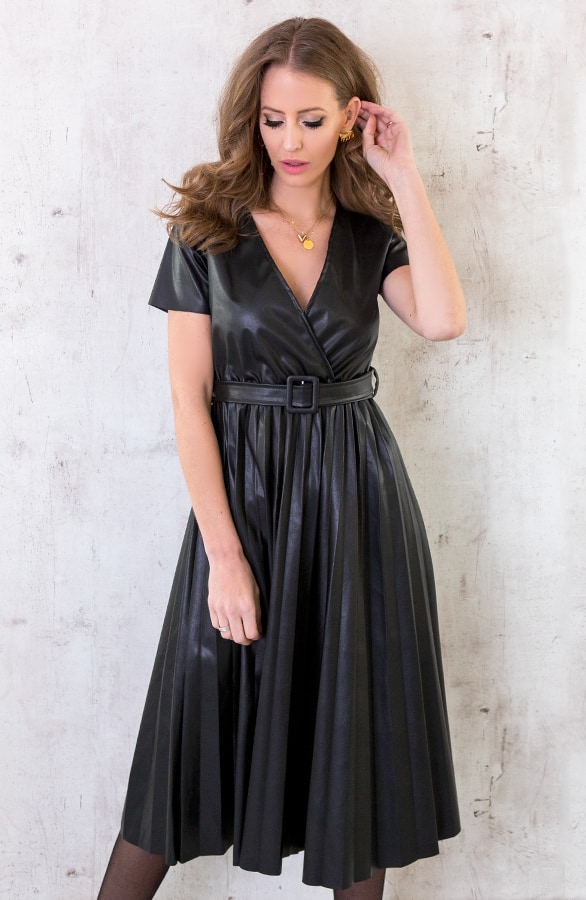 Leren Plisse Jurk Zwart – shoparchief, foto 3