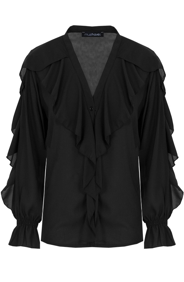 Ruches Blouse Zwart – shoparchief, foto 7