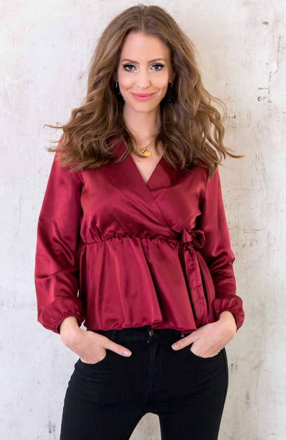 Satijnen Overslag Blouse Bordeaux – shoparchief, foto 2