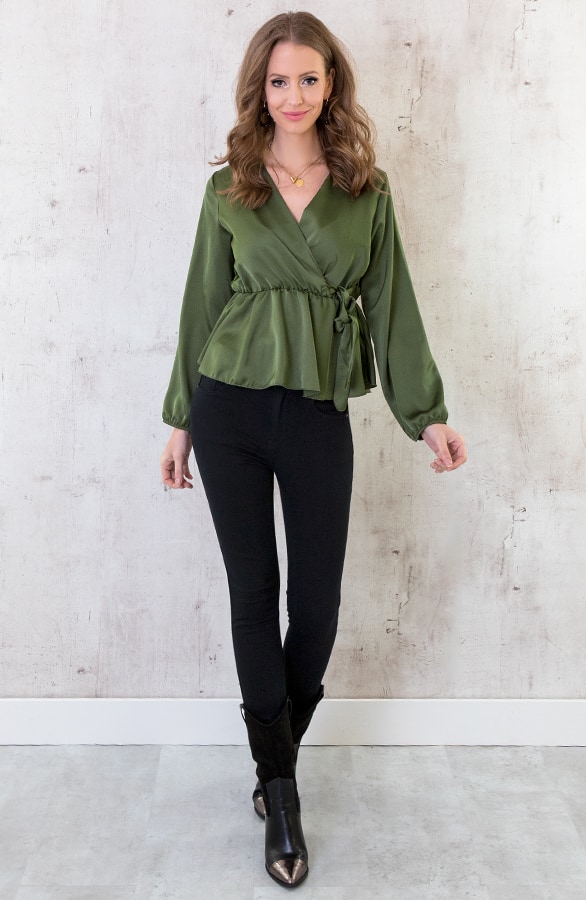 Satijnen Overslag Blouse Legergroen – shoparchief, foto 4