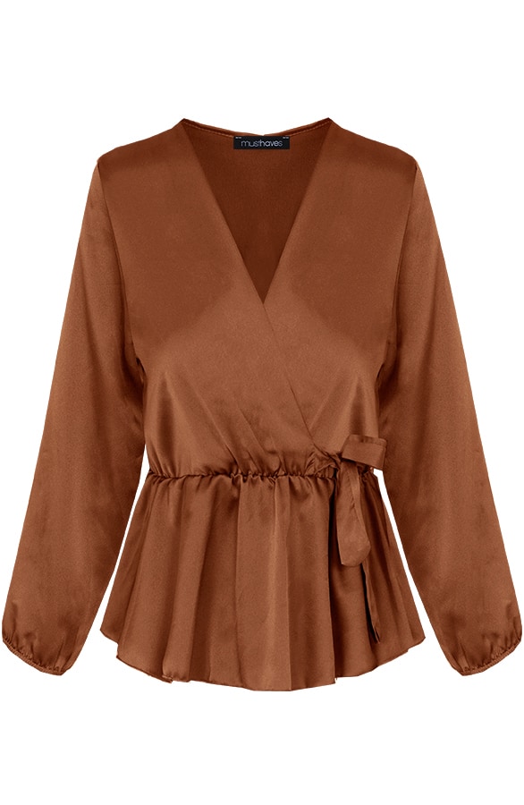 Satijnen Overslag Blouse Camel – shoparchief