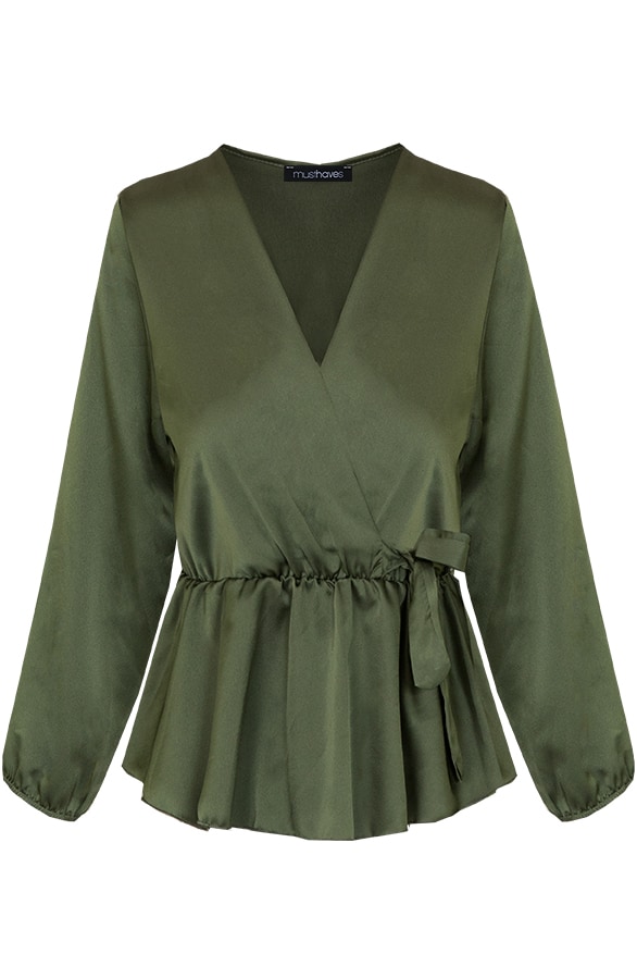 Satijnen Overslag Blouse Legergroen – shoparchief
