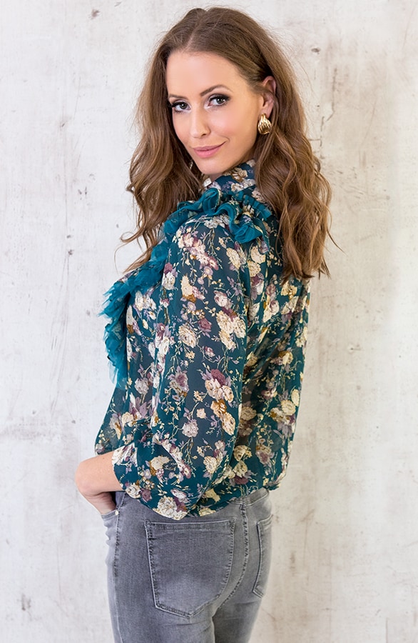 Bloemen Blouse Dames Blauw – shoparchief, foto 3