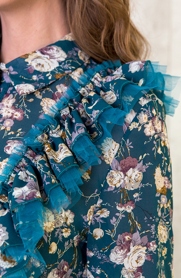 Bloemen Blouse Dames Blauw – shoparchief, foto 4