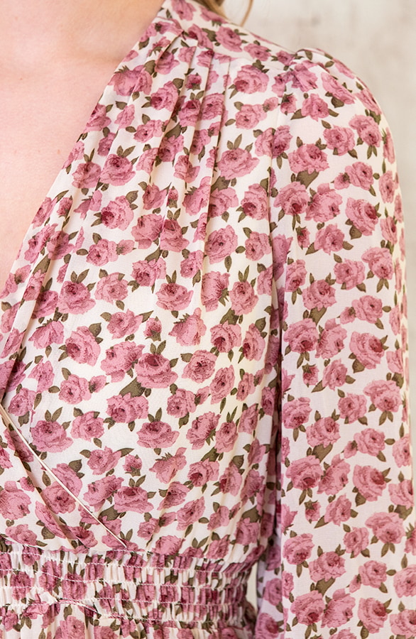 Bloemen Ruffle Jurk Creme – shoparchief, foto 3