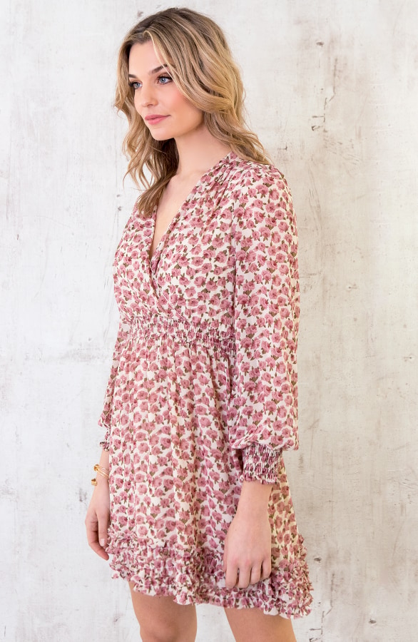 Bloemen Ruffle Jurk Creme – shoparchief, foto 4