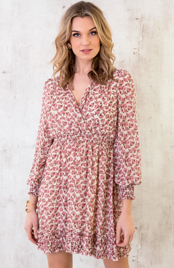 Bloemen Ruffle Jurk Creme – shoparchief, foto 5