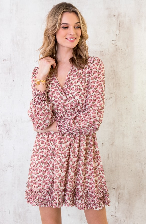 Bloemen Ruffle Jurk Creme – shoparchief