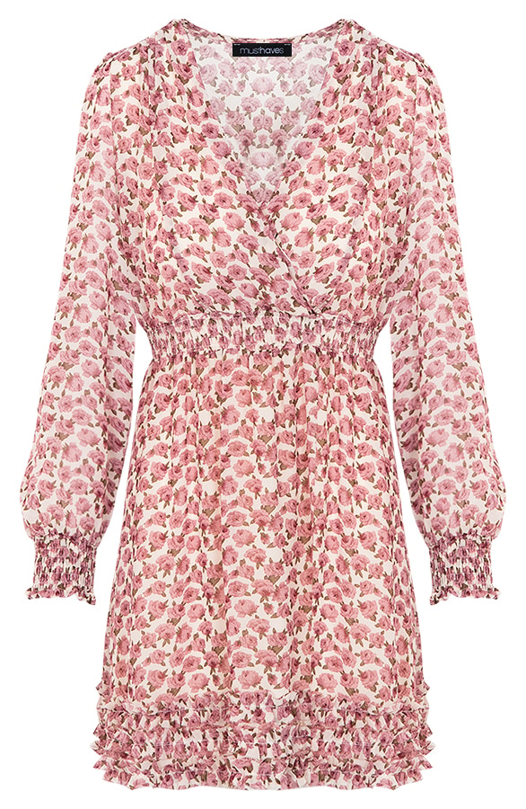 Bloemen Ruffle Jurk Creme – shoparchief, foto 7