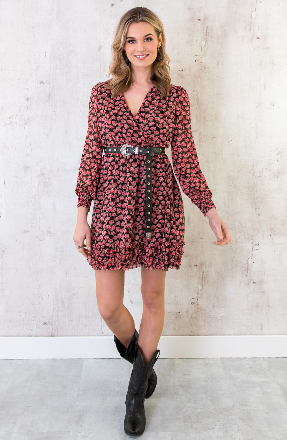 Bloemen Ruffle Jurk Zwart – shoparchief, foto 2