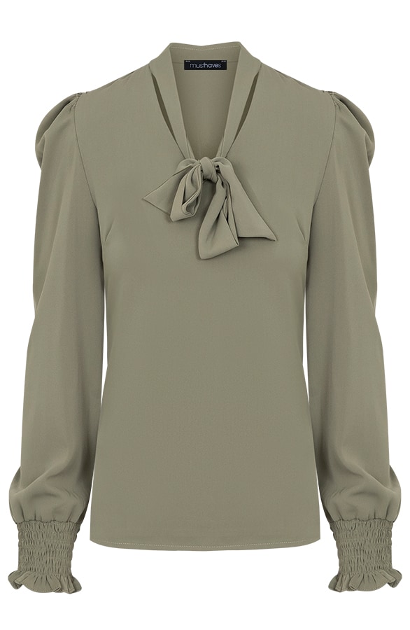 Blouse Met Strik Legergroen – shoparchief