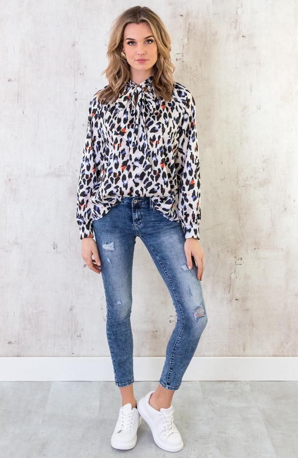 Zijde Panter Blouse Met Strik – shoparchief, foto 6