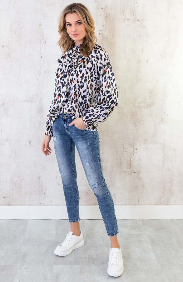 Zijde Panter Blouse Met Strik – shoparchief, foto 7