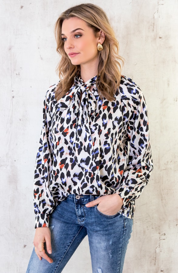 Zijde Panter Blouse Met Strik – shoparchief, foto 2