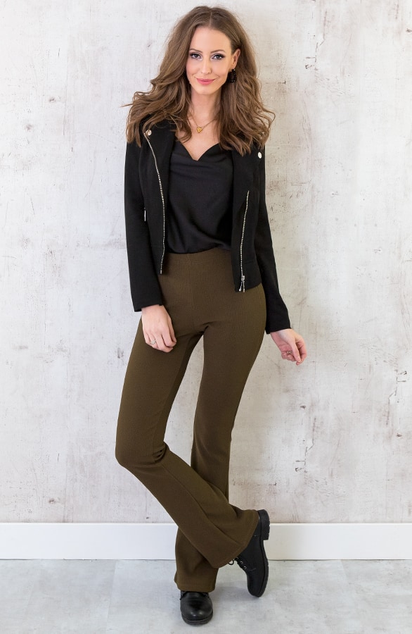 Flared Broek Rib Dames Army – shoparchief, foto 4