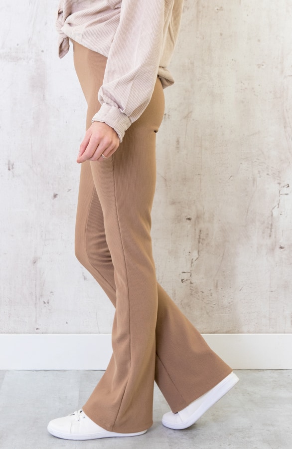Flared Broek Rib Dames Taupe – shoparchief, foto 5