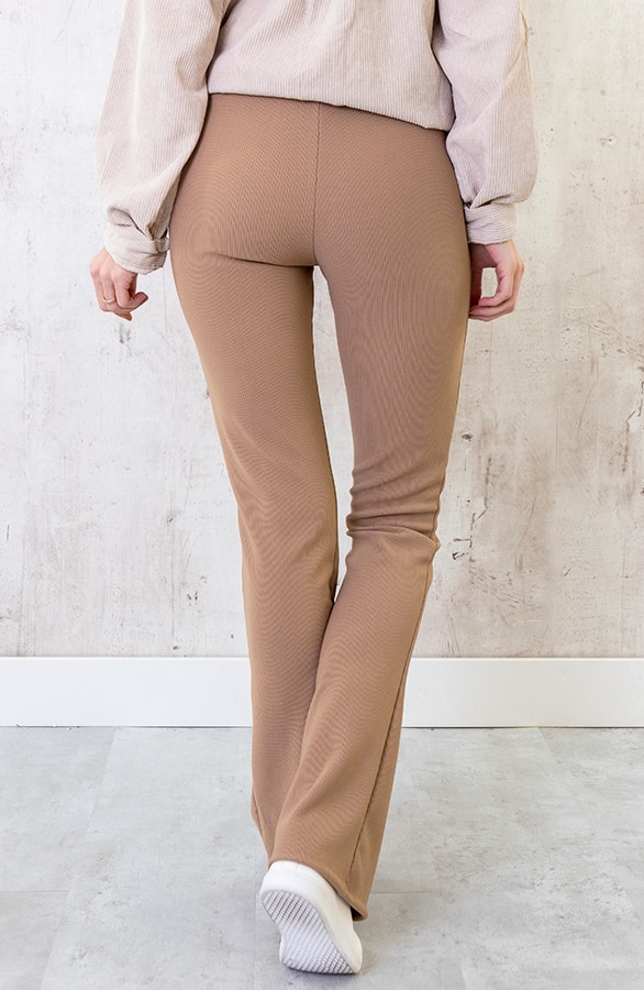 Flared Broek Rib Dames Taupe – shoparchief, foto 4