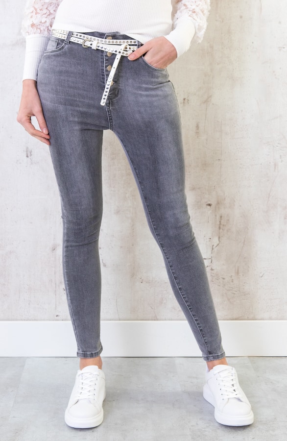 High Waist Skinny Jeans Grijs – shoparchief, foto 2