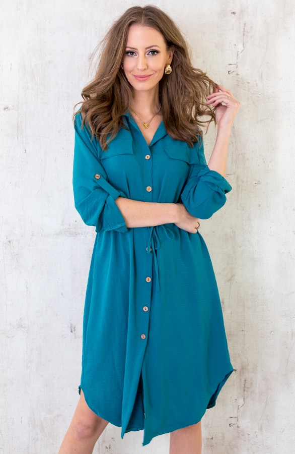 Knopen Jurk Dames Petrol – shoparchief, foto 2