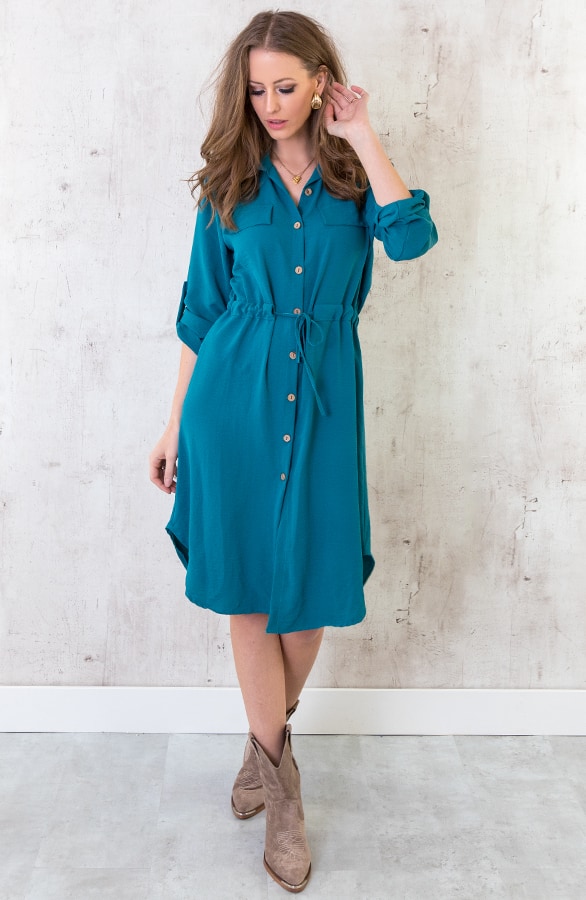 Knopen Jurk Dames Petrol – shoparchief, foto 5