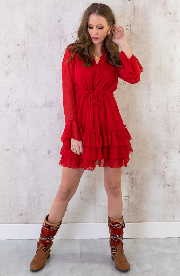 Laagjes Stippen Jurk Rood – shoparchief, foto 3