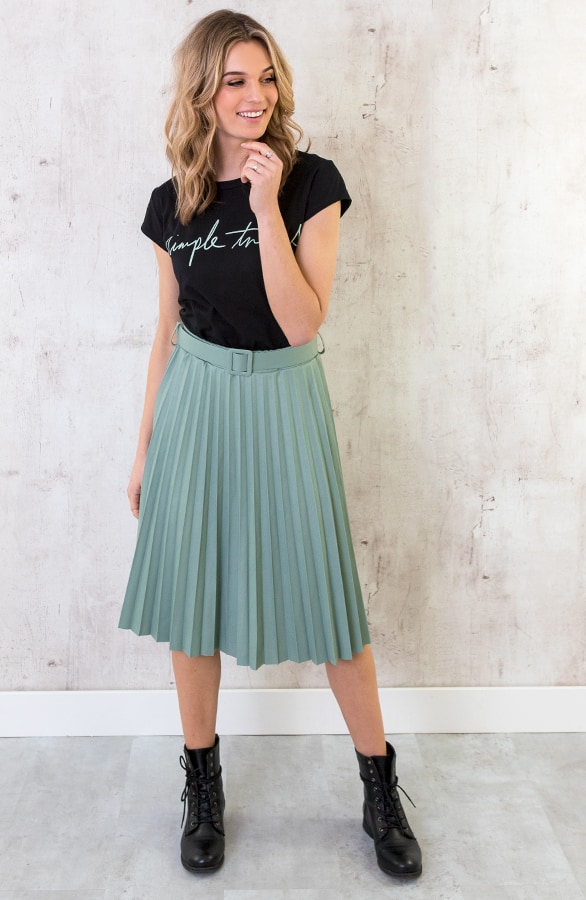Leren Plisse Rok Mintgroen – shoparchief, foto 6