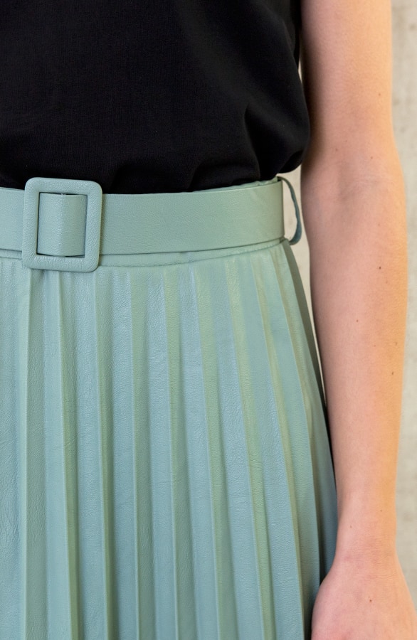 Leren Plisse Rok Mintgroen – shoparchief, foto 7