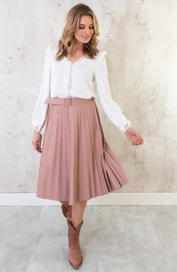Leren Plisse Rok Roze – shoparchief, foto 3
