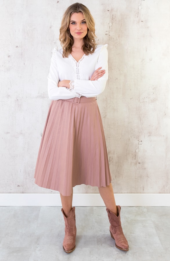 Leren Plisse Rok Roze – shoparchief, foto 5