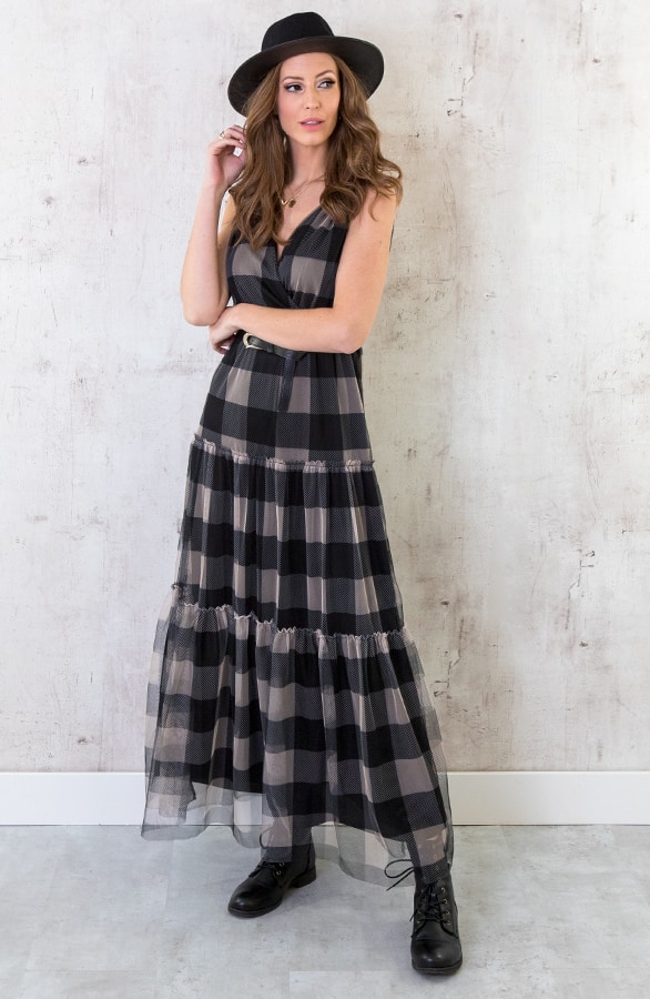 Maxi Jurk Geblokt Beige – shoparchief, foto 2