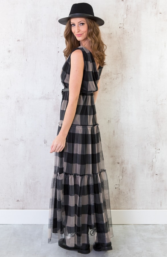 Maxi Jurk Geblokt Beige – shoparchief, foto 3