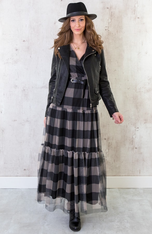 Maxi Jurk Geblokt Beige – shoparchief, foto 4
