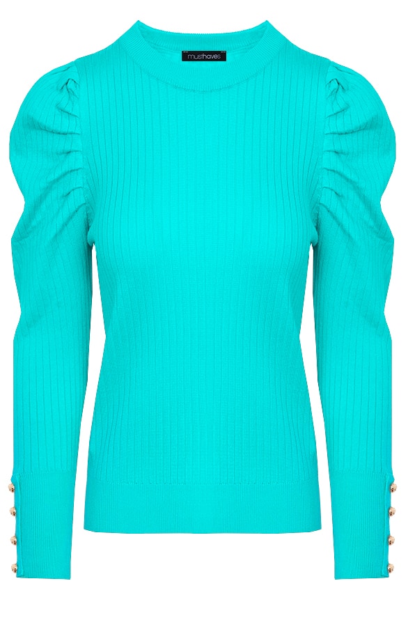 Rib Trui Met Pofmouwen Aqua – shoparchief