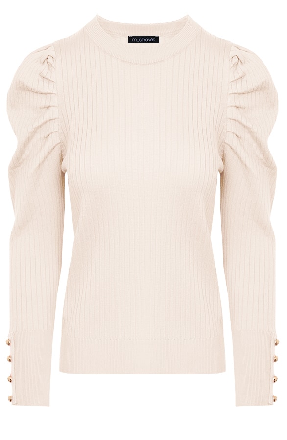 Rib Trui Met Pofmouwen Beige – shoparchief