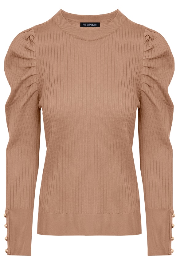Rib Trui Met Pofmouwen Camel – shoparchief