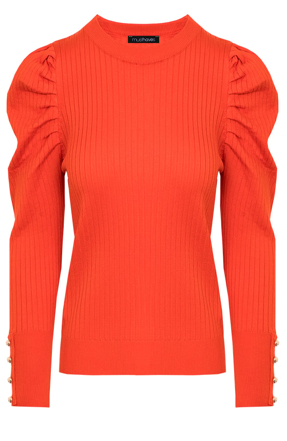 Rib Trui Met Pofmouwen Koraal – shoparchief