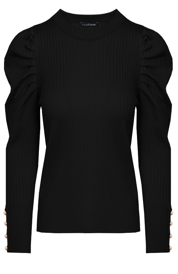 Rib Trui Met Pofmouwen Zwart – shoparchief
