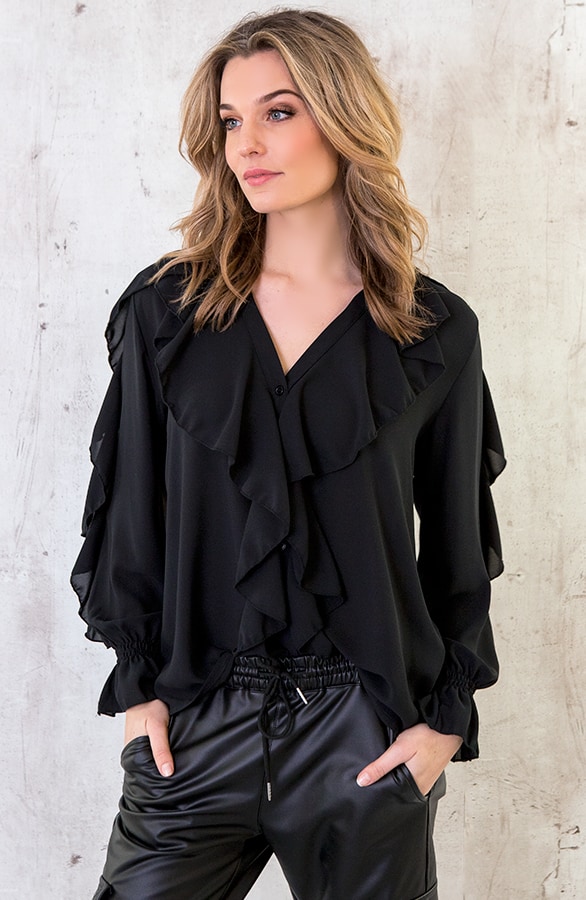 Ruches Blouse Zwart – shoparchief, foto 5