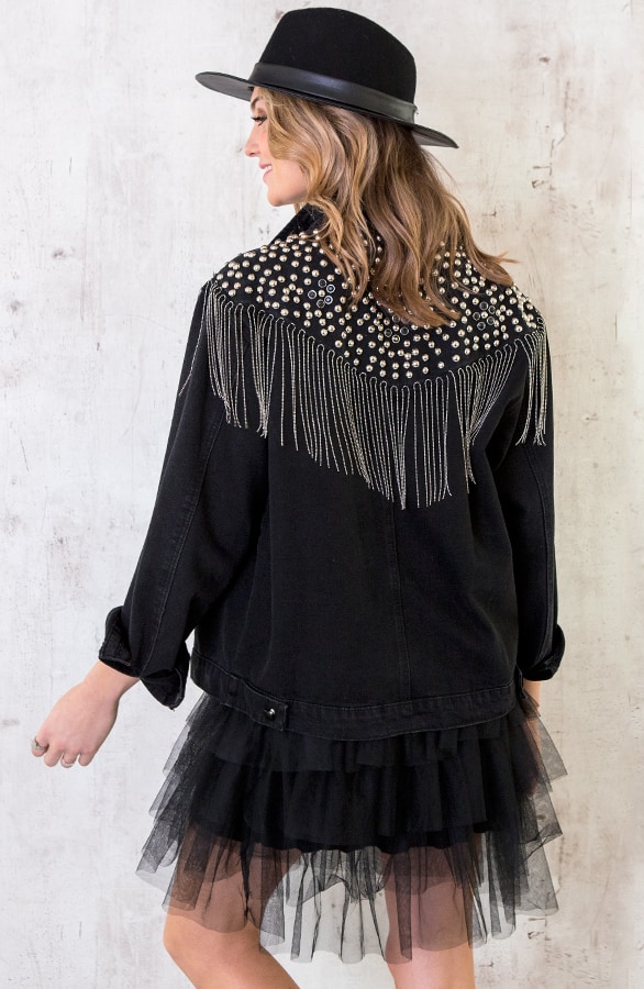 Studs Fringe Jacket Zwart – shoparchief, foto 6