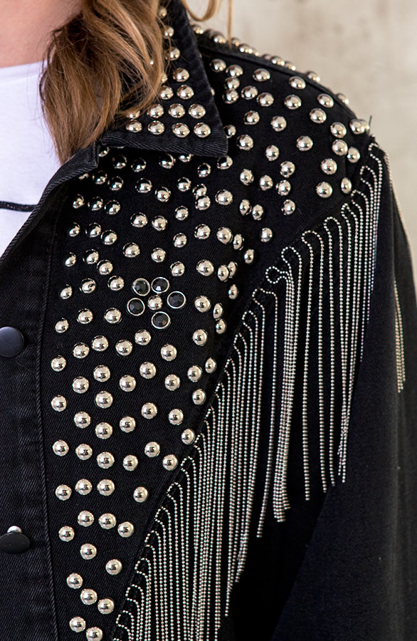 Studs Fringe Jacket Zwart – shoparchief, foto 7