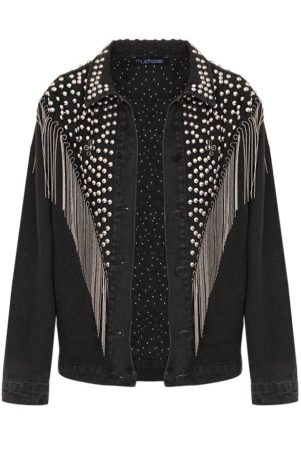 Studs Fringe Jacket Zwart – shoparchief