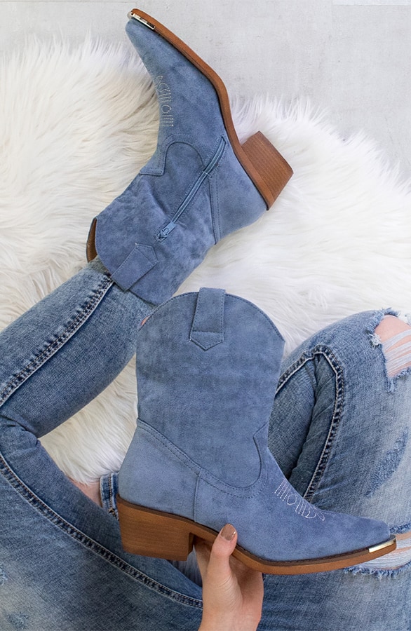 Wildleder Cowboystiefel Metallic Blau, Shoparchiv