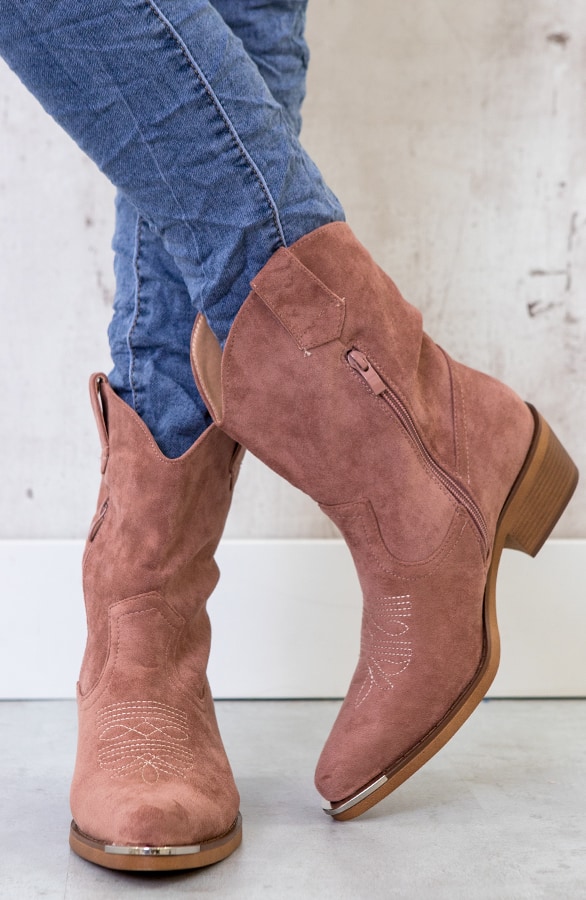 Suede Cowboylaarzen Metallic Oud Roze – shoparchief, foto 3